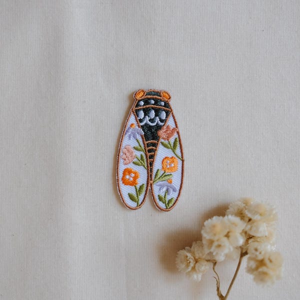 Floral Cicada Iron-On Patch, 2" Patch