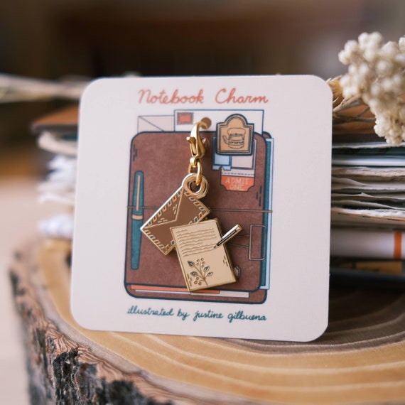 Snail Mail Notebook Charm | Enamel Charm, Stationery Charm, Snail Mail Charm, Journal Charm, Planner Charm, Junk Journal