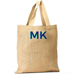 Monogram Initial Flat Jute Tote Bag Bridesmaids - Bachelorette Wedding Gift