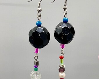 Women’s Playful Double-Drops, Colorful Handmade Mismatched Earrings, Mixed Mediums, Spring-Inspired, Everyday Fashion, Costume Earrings