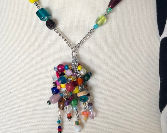 Multicolor Cluster Pendant Necklace, Women’s Unique Statement Necklace, Go With Everything Jewelry, Must Have Signature Choker, Trendy 2024