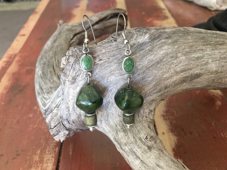 Genuine Green Serpentine Earrings