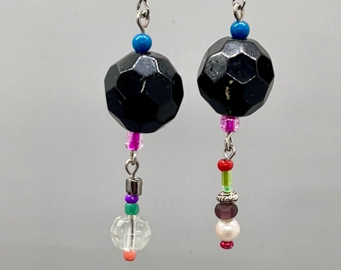 Colorful Handmade Earrings, Playful Double Drops (2 Inch Dangles)