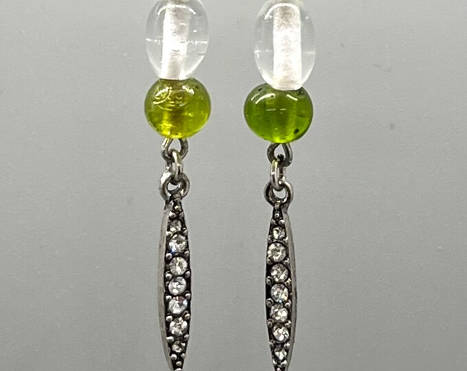Glam Rhinestone and Peridot Double-Dangles, Glass Bead and Rhinestone Earrings, Women’s Cheap Glam Dangles, Cheap Prom Homecoming Earrings