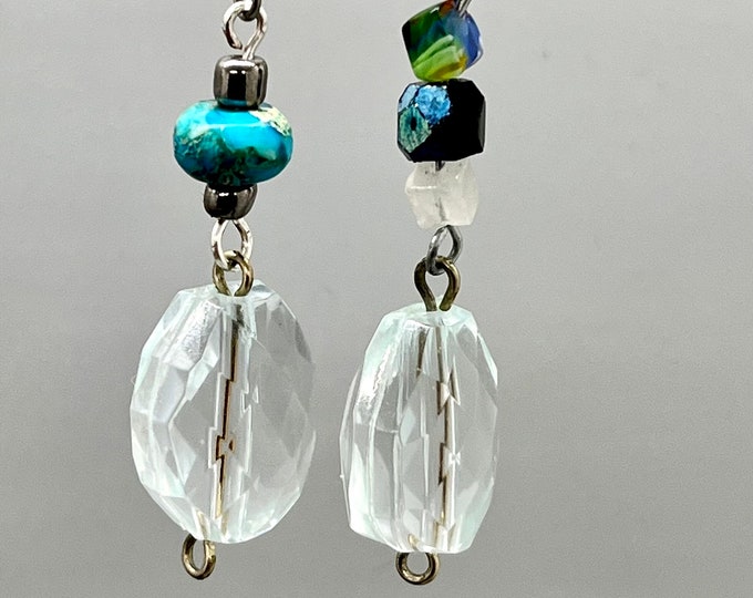 Unique Mismatch Dangles, Fun Upcycled Mismatch Double-Drop Earrings, Handmade Multi-Medium Dangles, Fun Mismatched Statement Earrings