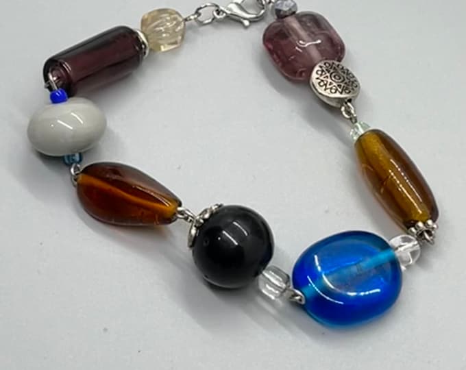 Chunky Bead Bracelet, Handmade Statement Bracelet, Fun Chunky Glass Bead Bracelet Summer, Popular Handmade Bracelet