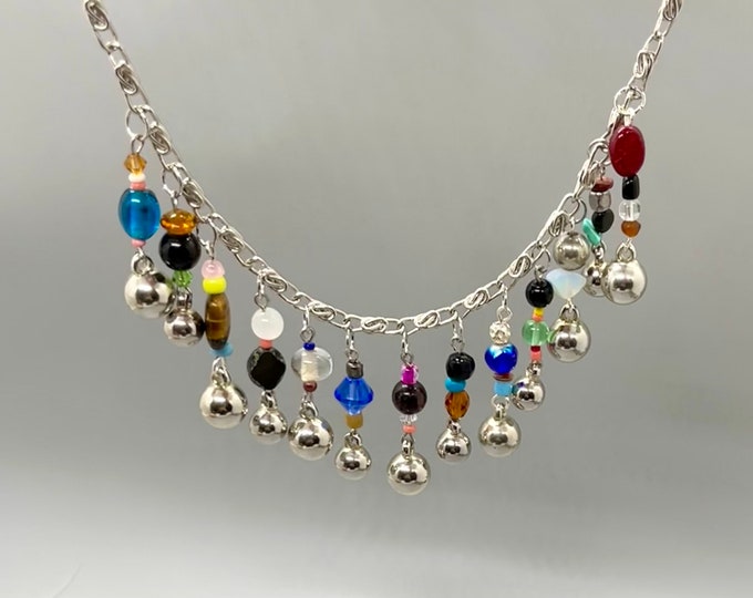 Women’s Colorful Multi-Charm Necklace, Handmade Statement Necklace, Cheap Multi-Charm, Multicolor Charm Necklace, Women’s Unique Signature