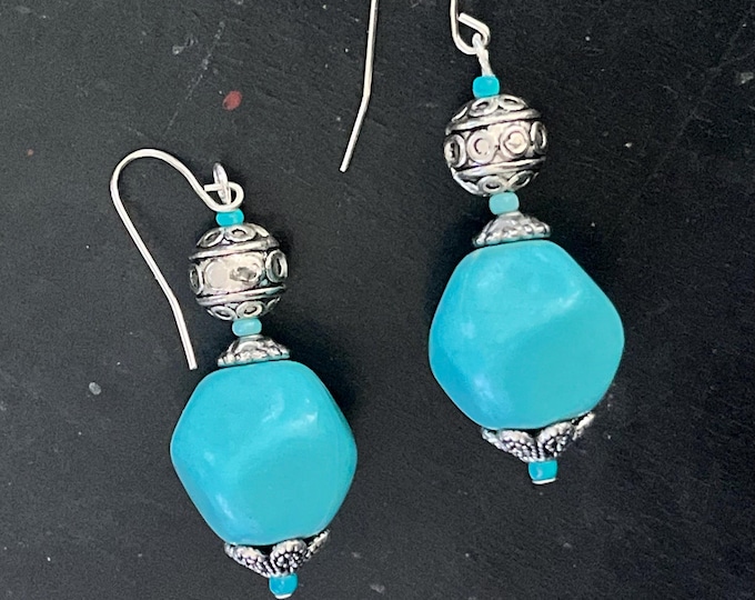 Women’s Handmade Southwestern Boho Dangles, Turquoise and Silver Colored Beaded Earrings, Boho Cowgirl, Multi-Style, Unique Dangles for Her