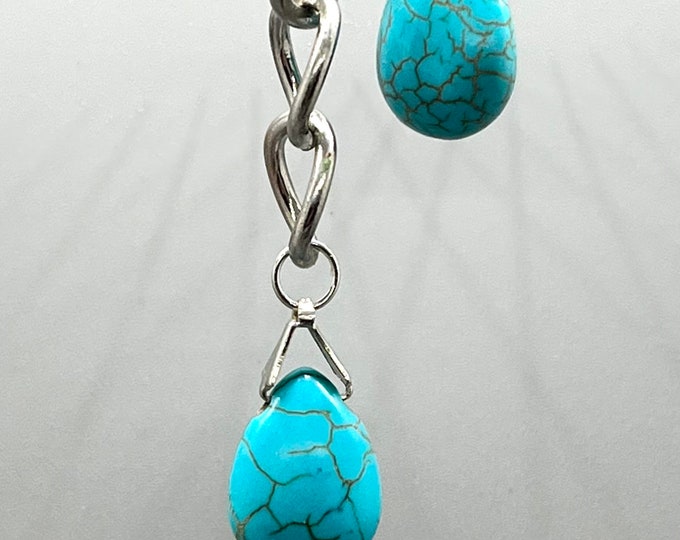 Mismatched Turquoise Howlite Teardrop Earrings, Mismatched Teardrop Dangles, Opposite Earrings, Unique Handmade Mismatch Dangles