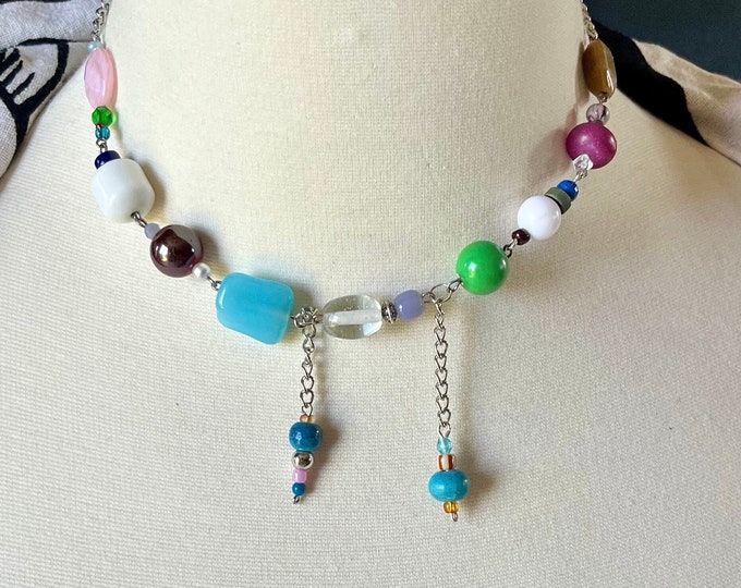 Handmade Dangle Charm Necklace - Womens Unique One-of-a-Kind Choker - Four Seasons Statement Jewelry