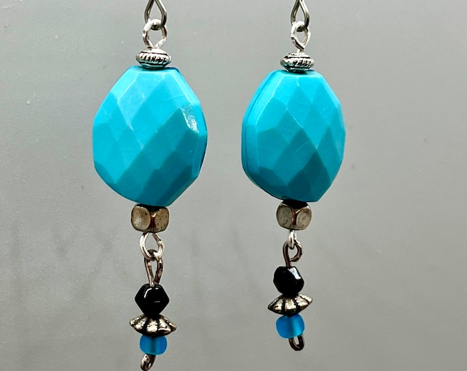 Chunky Blue Double-Drop Earrings, Bright Multi-Fashion Drops, Women’s Chunky Earrings, Cheap Bead Drops, Colorful Handmade Bead Earrings