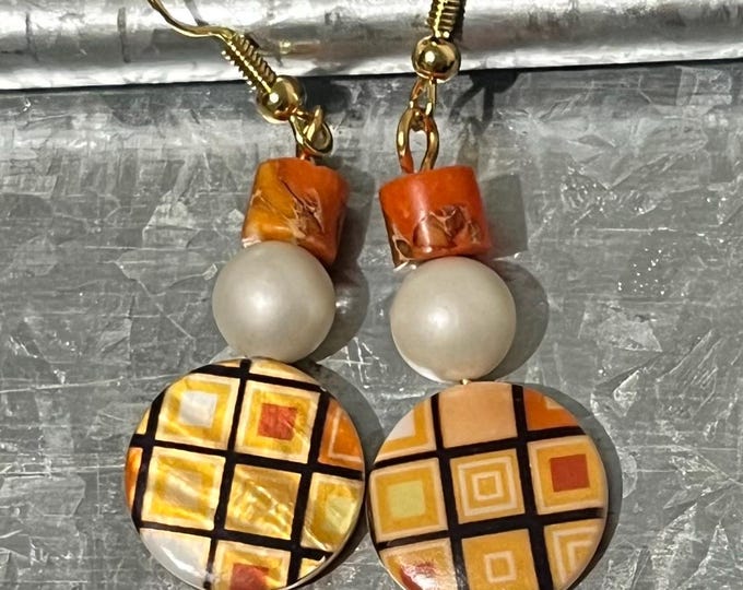 Small Fall-inspired Drops, Mixed Medium Drops, Handmade Beaded Earrings, Versatile Drops, Dainty Young Girl Drops, Stone and Faux Pearl