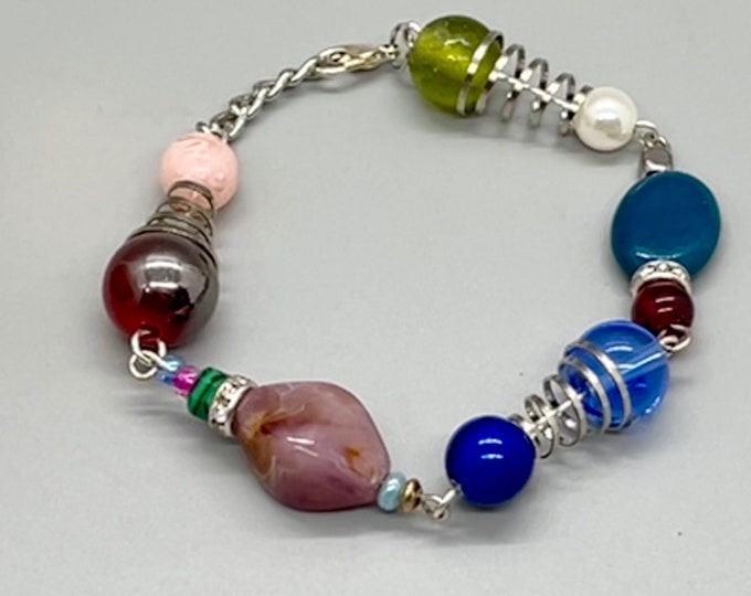 Upcycled Colorful Statement Bracelet - Handmade Multicolor Wrist Jewelry