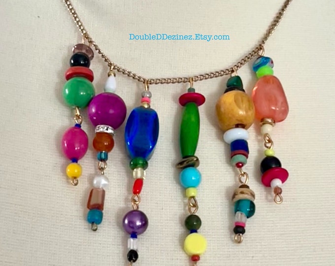 Handmade Colorful Multi-Beaded Charm Necklace, Trendy Fashion Necklace, Must-Have Summer Jewelry, Statement Necklace, Multicolor Bead Charms