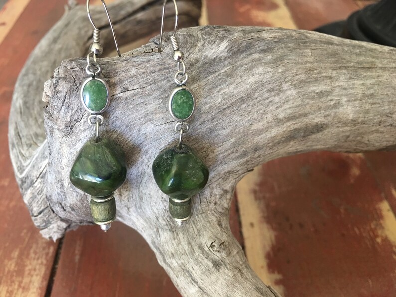 Genuine Green Serpentine Earrings