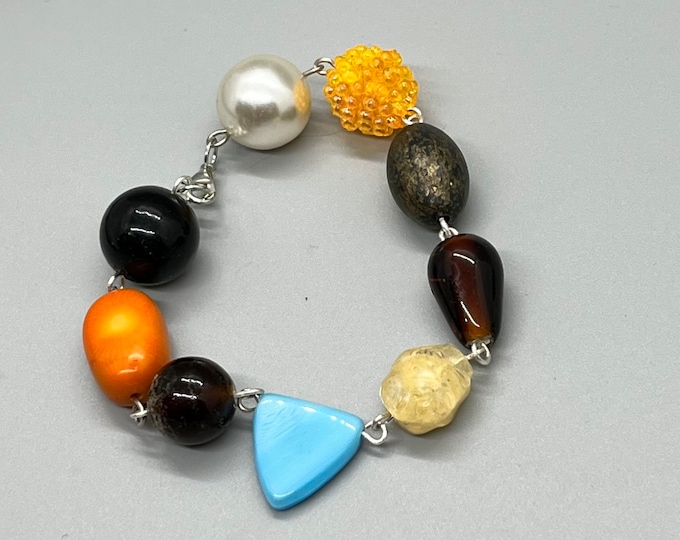 Colorful Chunky Beaded Bracelet, Popular Summer Bracelet 2023, Handmade Bracelet, Multicolor Chunky Wrist Jewelry, Statement Jewelry