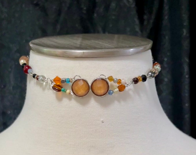 Women’s Unique Beaded Statement Choker, One-of-a-Kind Choker Necklace, Colorful Spring-Inspired Jewelry, Multi-Fashion, Trendsetting Choker