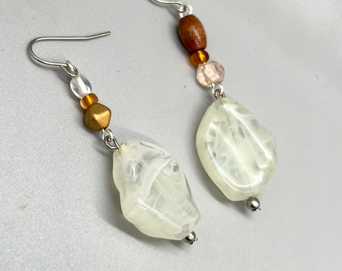 Chunky Upcycled Mismatch Beaded Double-Drops, Earth Tone Double-Drop Earrings,