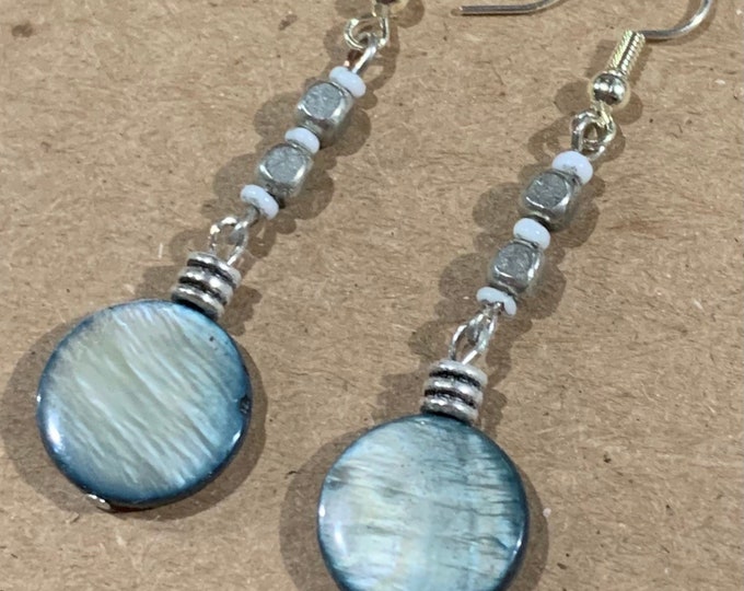 Elegant Silvery Shell Earrings, Beachy Dangles, Chic Shell Dangle Drops, Nautical  Earrings, Monochrome Vacation-Inspired Dangles