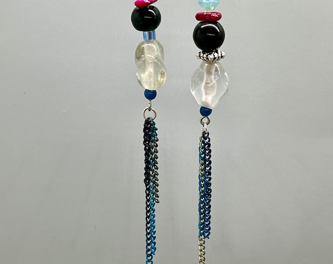 Women’s Long Colorful Mismatch Dangles, Mixed Medium Statement, Handmade Unique Design Earrings, Trendsetting Dangles, 2025 En Vogue Dangles
