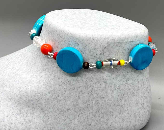 Boho Beaded Anklet, Colorful Mix (Adjustable, 9.5 Inches)