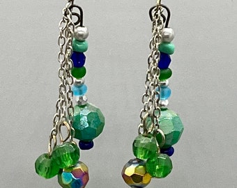 Fun Mermaid-Colored Club Earrings, Multicolored Homecoming or Prom Earrings, Sparkling Statement Dangles, Color Changing Fashion Earrings