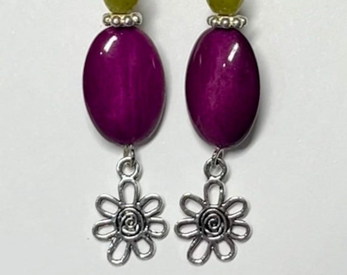 Double Dangle Earrings: Vibrant Mixed Mediums (Flower Charms)