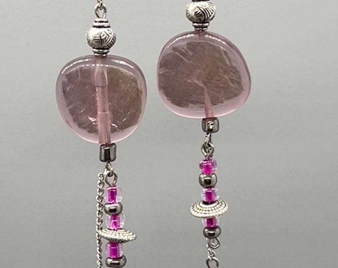 Women’s Unique Glass Beaded Dangles, Long Pink Dangles, Casual to Glam Dangles, Trendsetting Style, Cheap Handmade Glass Bead Dangles