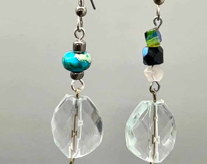 Upcycled Mismatch Double-Drop Earrings - Fun, Colorful Dangles