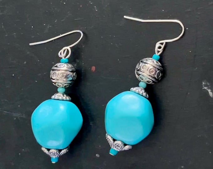 Women’s Handmade Southwestern Boho Dangles, Turquoise and Silver Colored Beaded Earrings, Boho Cowgirl, Multi-Style, Unique Dangles for Her
