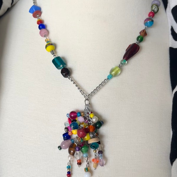 Multicolor Cluster Pendant Necklace, Women’s Unique Statement Necklace, Go With Everything Jewelry, Must Have Signature Choker, Trendy 2024