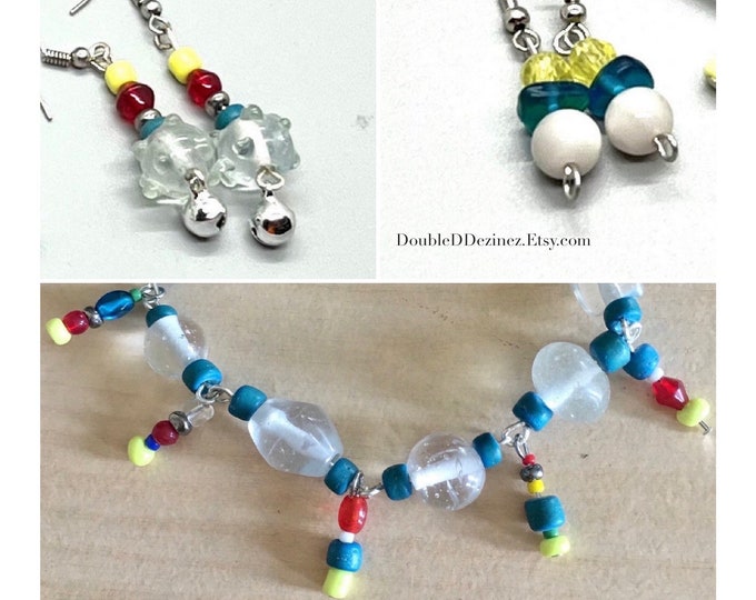 Fun-to-Wear Three-Piece Jewelry Set, Colorful Beaded Charm Bracelet Two-Pair Matching Drop Earrings, Cheap Multi-Medium Matching Jewelry Set