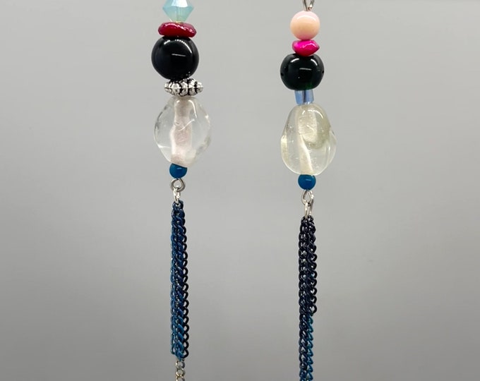 Colorful Mismatch Dangle Earrings, Handmade, Mixed Medium (4 Inches)
