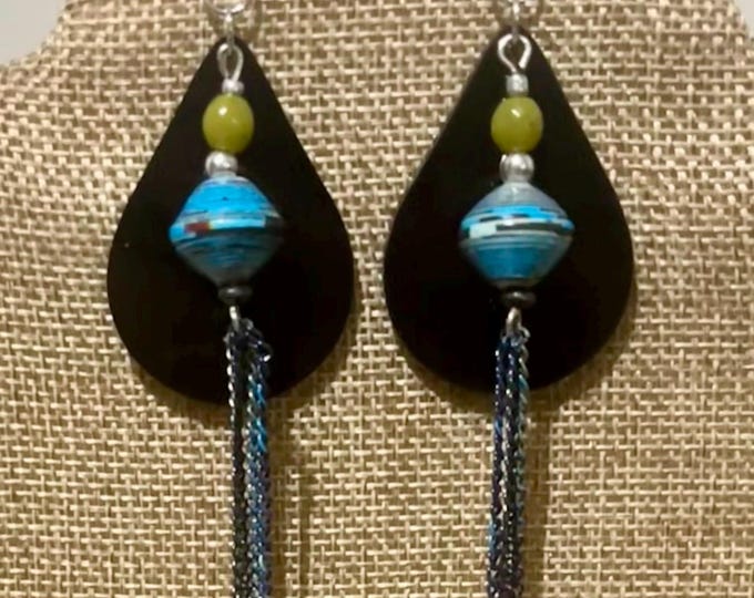 Women’s Unique Handmade Bead and Chain Dangle Earrings, Colorful Eye-Catching Style, Fashion Forward Dangle Earrings for Her, All Occasions