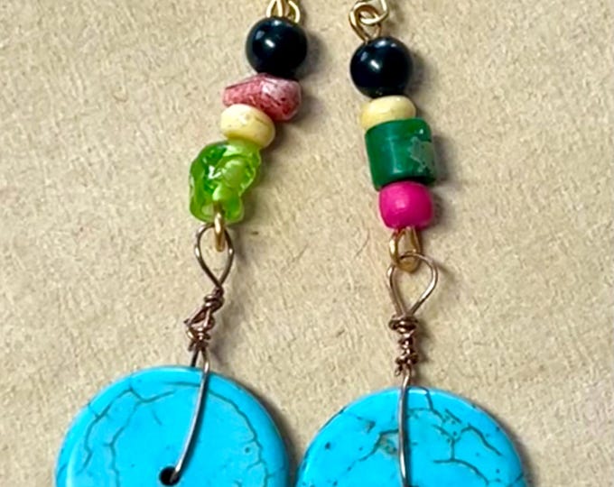 Mixed Stone Statement Earrings: Colorful Double Dangles (Handmade)