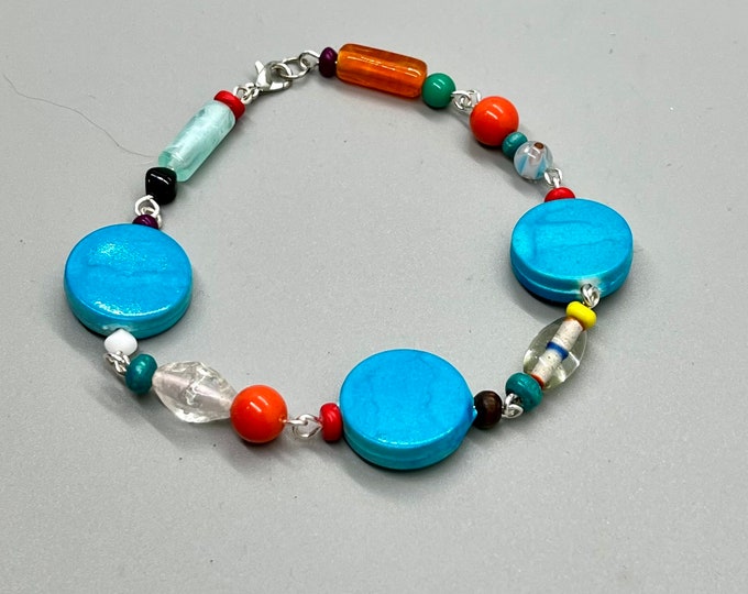 Colorful Handmade Artsy Ankle Bracelet, Eye-Catching Anklet, Multicolored Beaded Eclectic Style, Fun-to-Wear Ankle Jewelry, Handmade Anklet