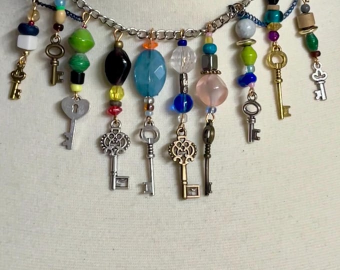 Women’s Handmade Multi-Charm Key Choker Necklace