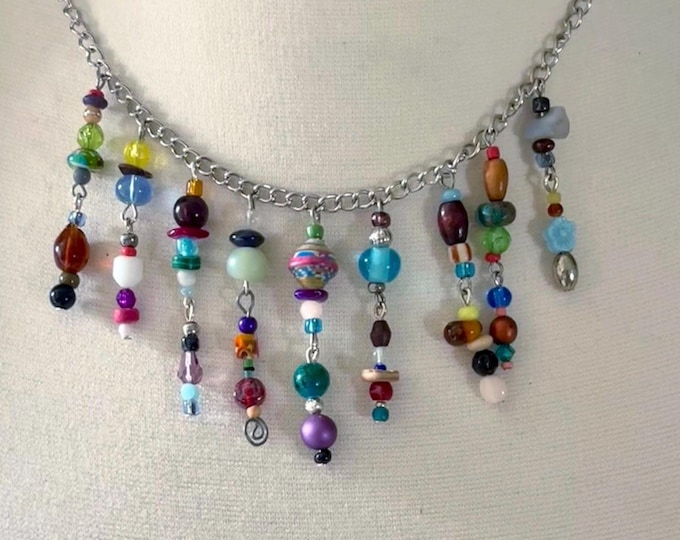 Handmade Beaded Charm Necklace - Unique Multicolor Statement Piece