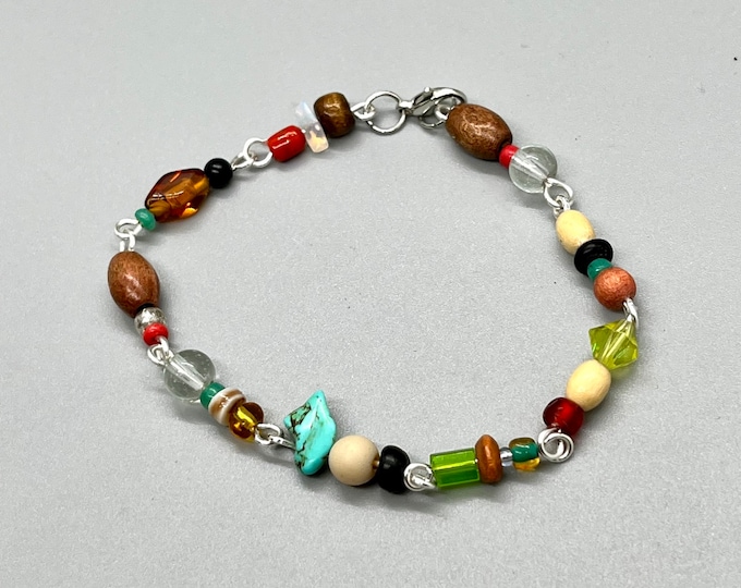 Multicolor Beaded Bracelet, Handmade Beaded Jewelry, Colorful Earth Tone Bracelet, Casual Everyday Wrist Jewelry, Mixed Medium Bracelet