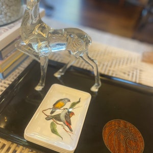 Vintage Couroc Enamel Tray | Wood & Brass Inlay
