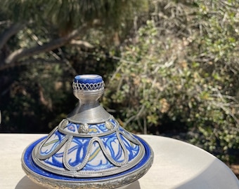 Moroccan Hummus/Sauce/Tanjine Covered Dish | Ceramic & Silver | Fez