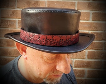 Short Leather Topper with SKULL Hat Band