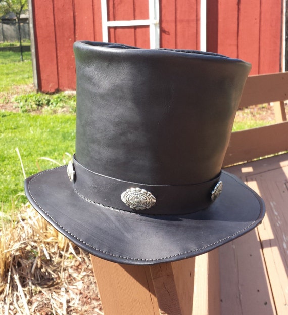 Leather Mad Hatter Tophat With Silver Concho Accents - Etsy