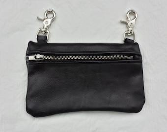 Black Leather Fanny Pack/ Booty Bag with strap