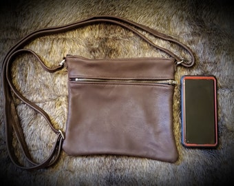 Brown Soft Leather Zipper Purse