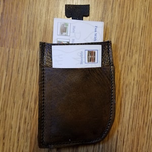 Cartera de cuero con tirador para tarjetas para hombre, billetera delgada de cuero