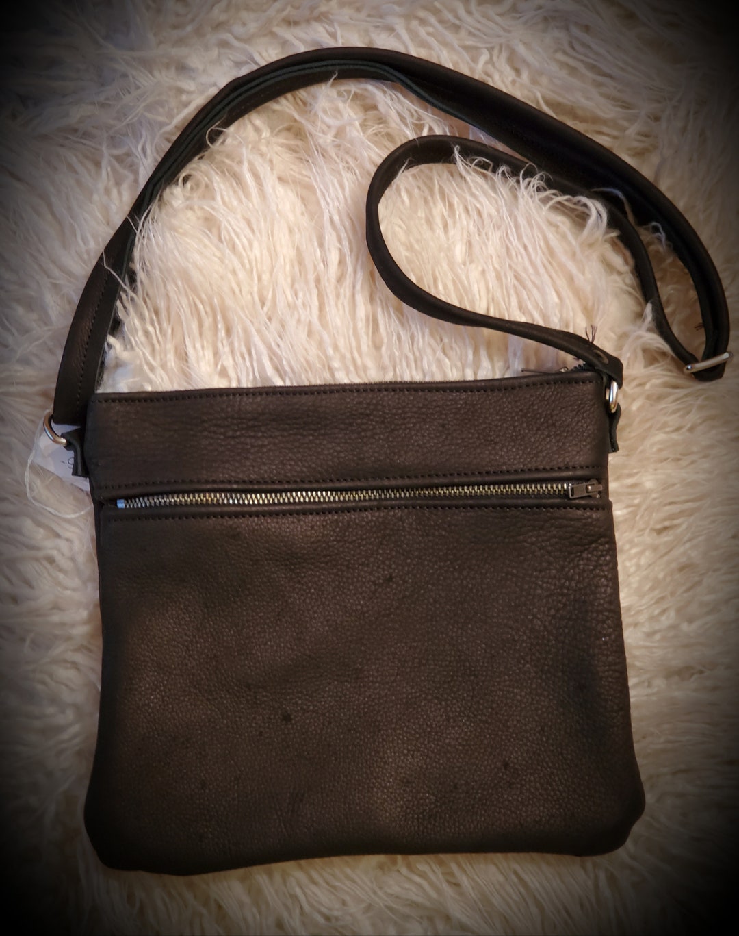 Black Soft Leather Zipper Purse Etsy