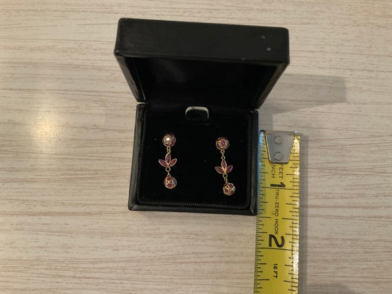 14k RUBY EARRINGS Pierced Dangly Mint Condition - image 2