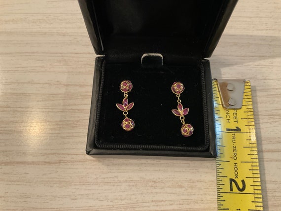 14k RUBY EARRINGS Pierced Dangly Mint Condition - image 1