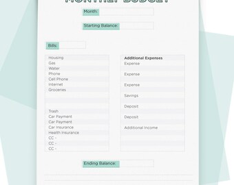 Finance Binder pdf Printable Pages - INSTANT DOWNLOAD - Teal Budget Binder - Money Management  -Household Finances - Bill Pay